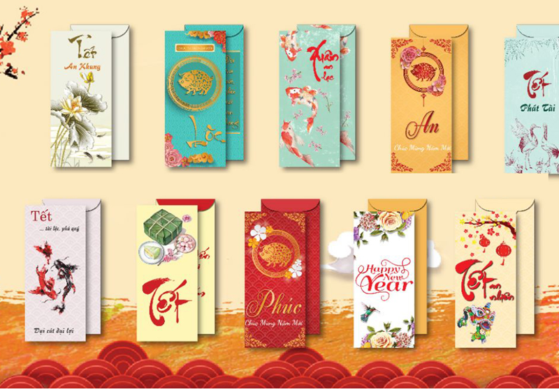 Câu đối là một trong những thành phần phổ biến của bao lì xì.