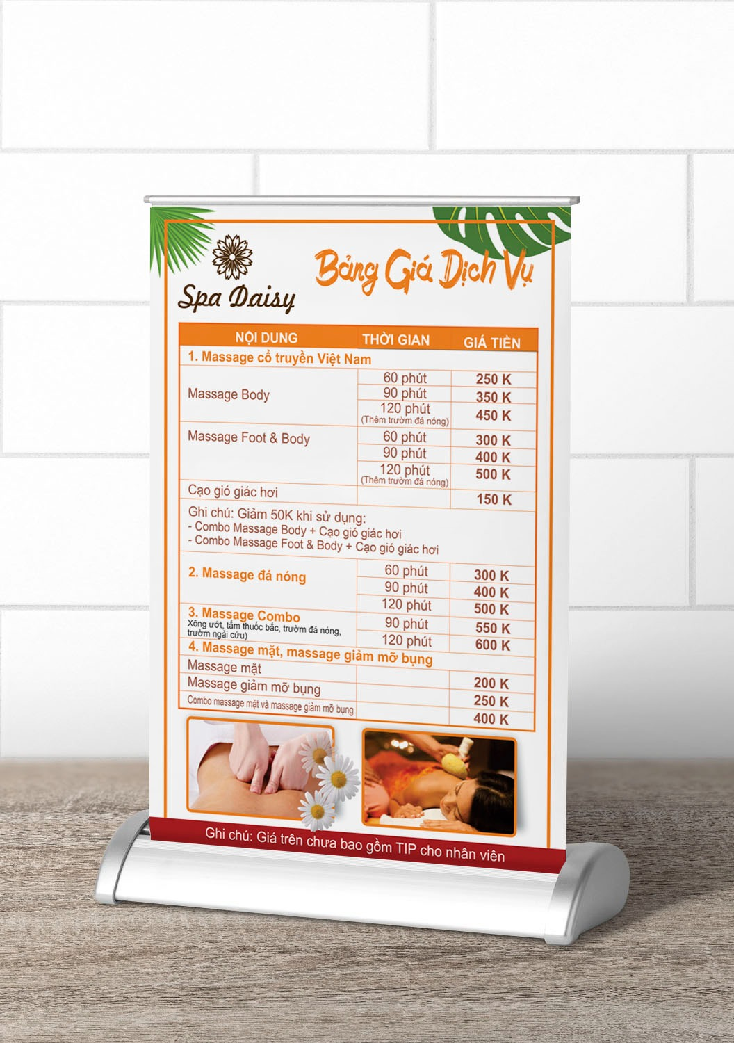 Mẫu menu spa bằng nhựa