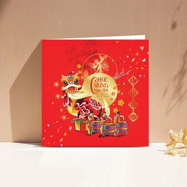 Thiệp Tết tông đỏ ngập tràn không khí Tết