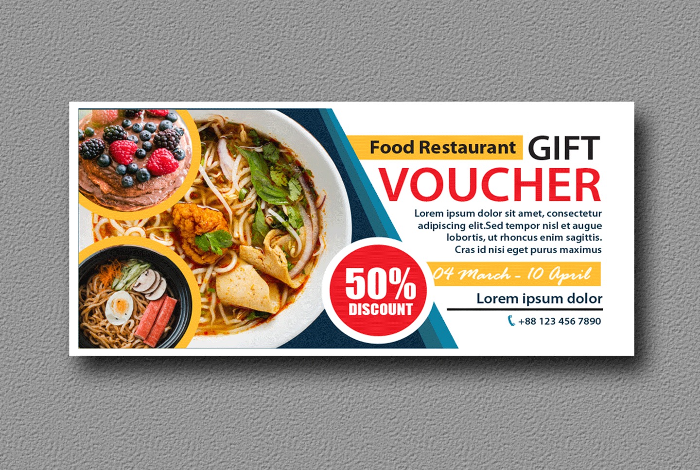 Mẫu voucher nhà hàng với hình ảnh minh họa sống động, giúp tôn lên chất lượng món ăn
