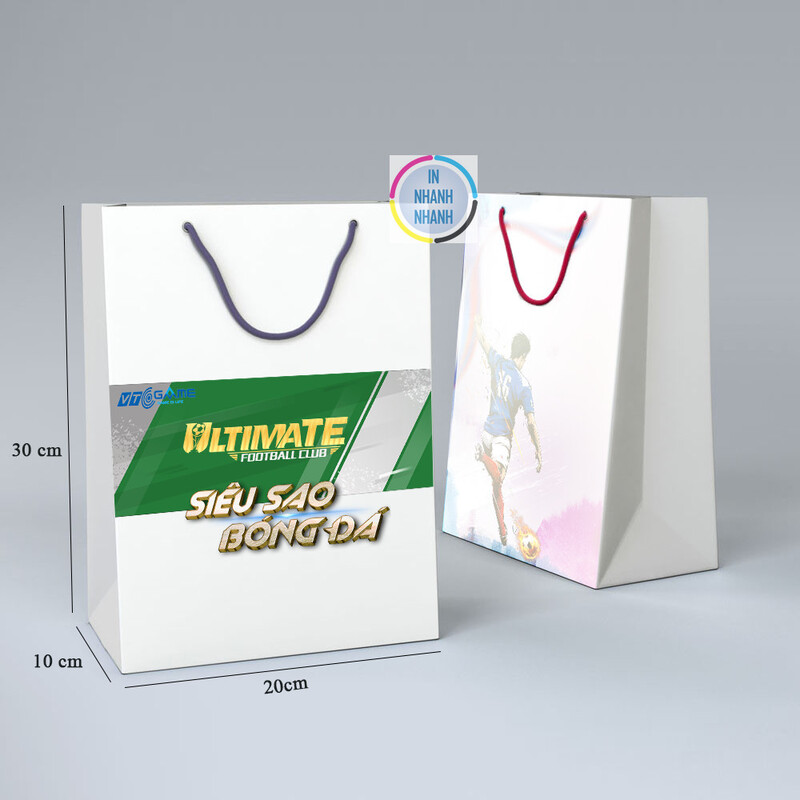 Mẫu túi giấy in hình bóng đá năng động, phù hợp cho các sự kiện thể thao 