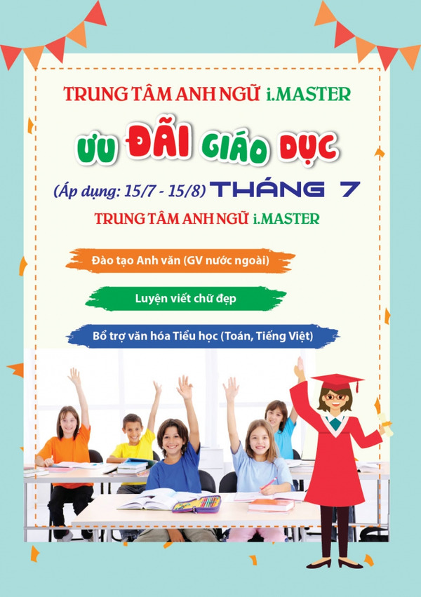 Mẫu tờ rơi khuyến mãi sử dụng hình ảnh phù hợp về trung tâm anh ngữ