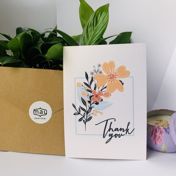 Thiệp cảm ơn giấy mỹ thuật ánh kim cao cấp