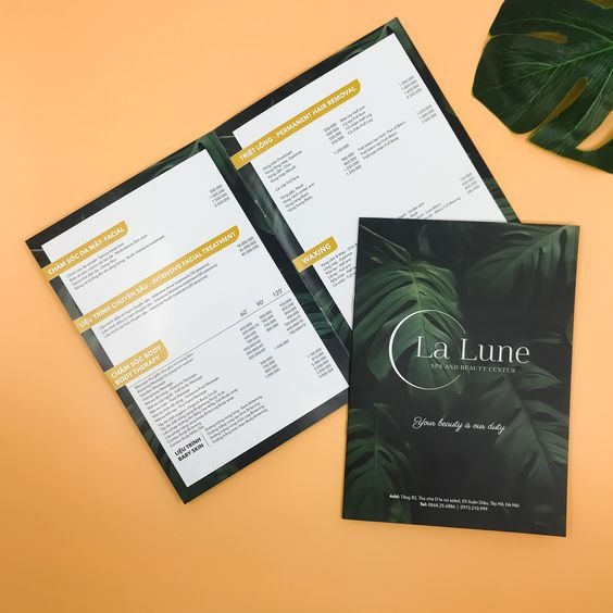 In menu spa trên giấy couche