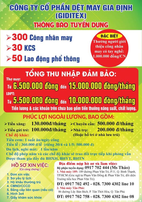 Mẫu tờ rơi tuyển dụng công nhân cho nhà máy, xí nghiệp