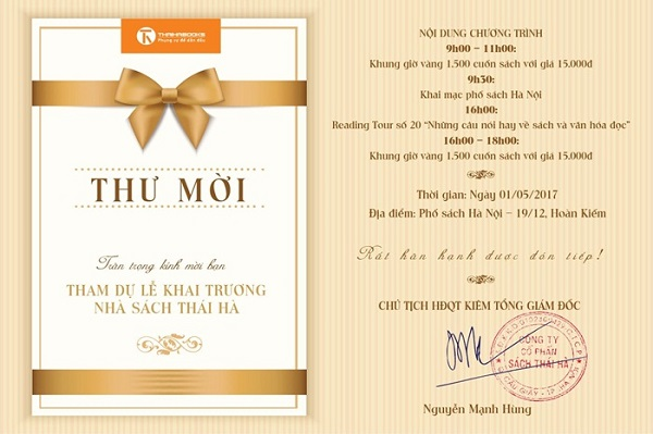 Mẫu thiệp mời tham dự lễ khai trương nhà sách