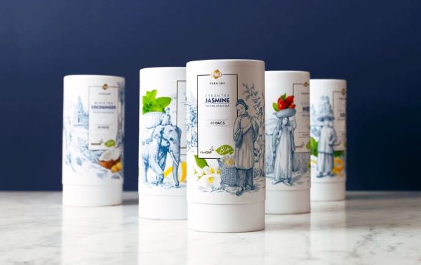 Mẫu hộp giấy tròn đựng trà có thiết kế sang trọng