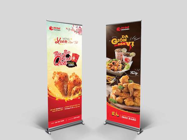 Standee cuốn quảng bá hình ảnh món ăn sắc nét