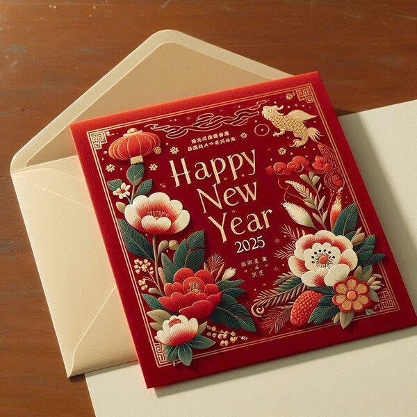 Thiệp tết tràn sắc đỏ mang lại khởi đầu năm mới suôn sẻ và thịnh vượng