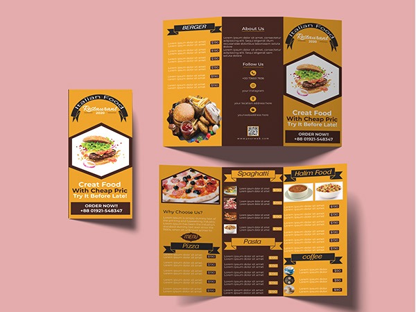 Mẫu thiết kế menu dạng gấp 3 dành cho nhà hàng