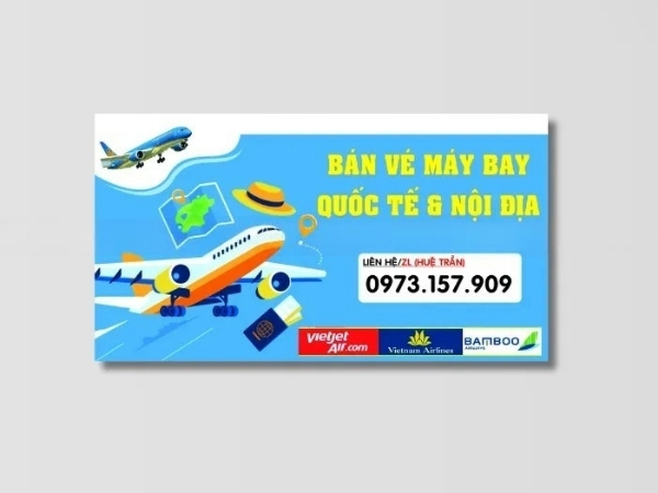 Thiết kế card visit vé máy bay với màu sắc tươi sáng, thông tin rõ ràng