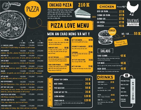 Mẫu menu đồ ăn đầy đủ nội dung