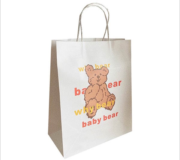 Túi giấy kraft màu trắng in hình chú gấu