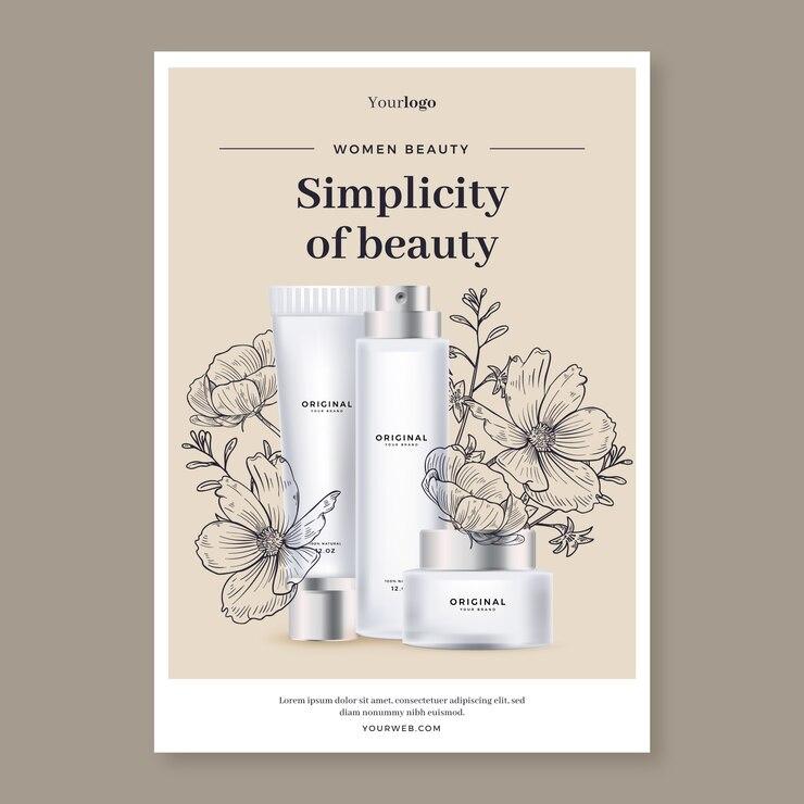 Mẫu tờ rơi quảng cáo bộ mỹ phẩm màu trắng bạc