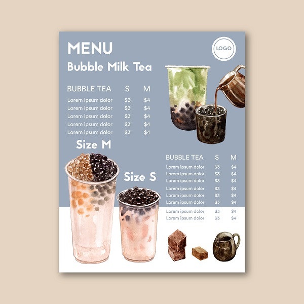 Mẫu menu cho quán trà sữa đơn giản, đẹp mắt