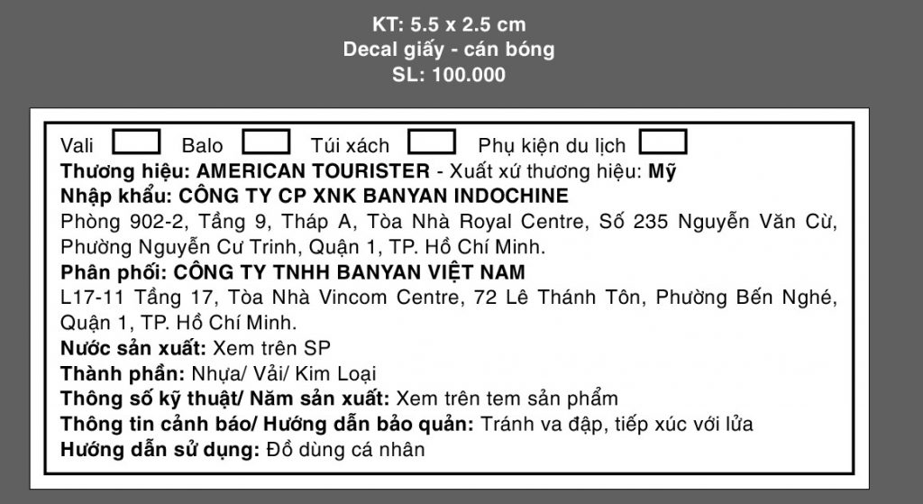 Mẫu tem phụ balo, túi xách