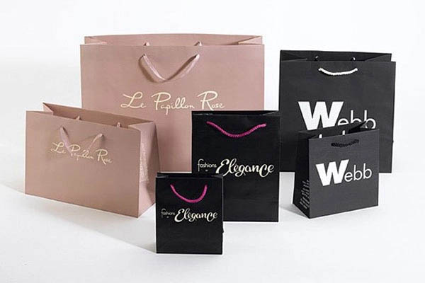 Một số mẫu túi giấy để mỹ phẩm với thiết kế in tên thương hiệu ở trung tâm
