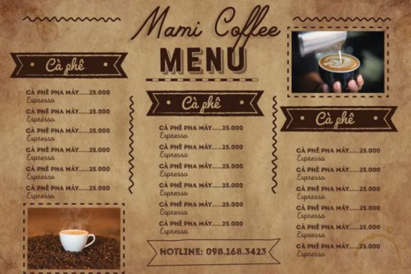 Menu quán cafe theo phong cách truyền thống