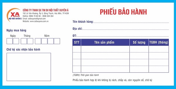 Phiếu bảo hành phải chứa đầy đủ thông tin như thời hạn bảo hành, tên sản phẩm