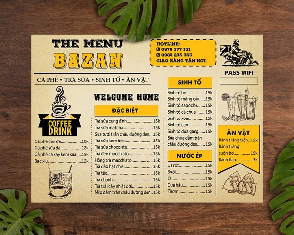Mẫu menu quán trà sữa theo kiểu vintage