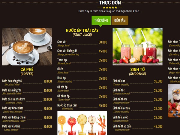Mẫu menu quán cafe giúp khách hàng dễ lựa chọn