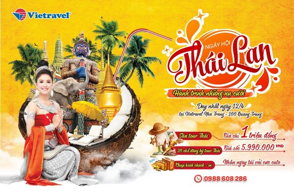 Mẫu poster tour du lịch Thái Lan mang sắc vàng rực rỡ