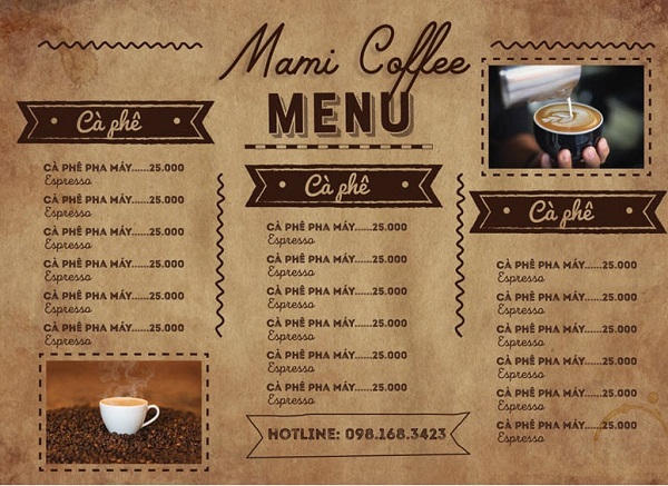Mẫu menu quán cafe phong cách vintage sáng tạo
