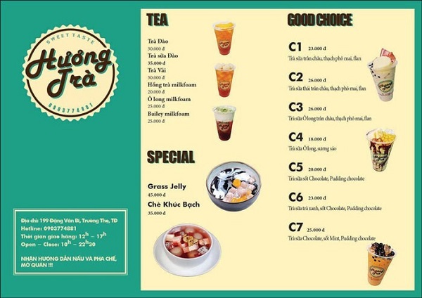 Menu cho quán trà sữa với thiết kế đơn giản