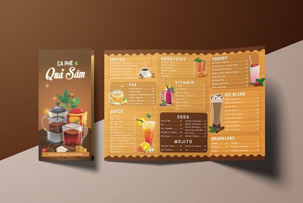 Mẫu menu cafe gấp tiện lợi