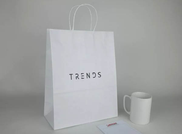 Túi giấy kraft tối giản với tên thương hiệu được in ở trung tâm