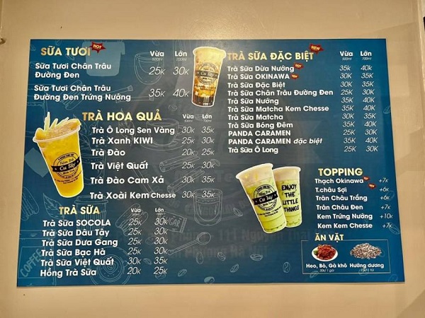Menu quán trà sữa trang trí nhiều chi tiết thu hút
