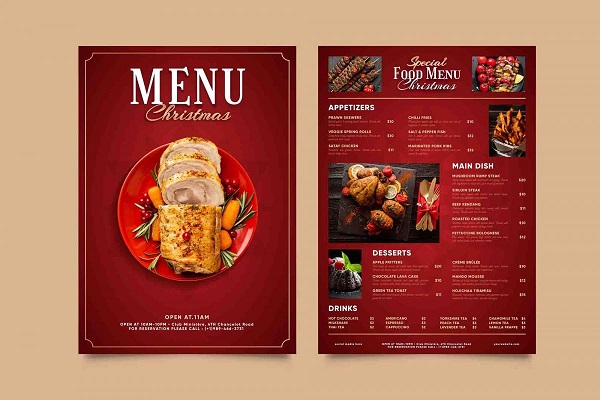 Trang trí mẫu menu đồ ăn cho nhà hàng