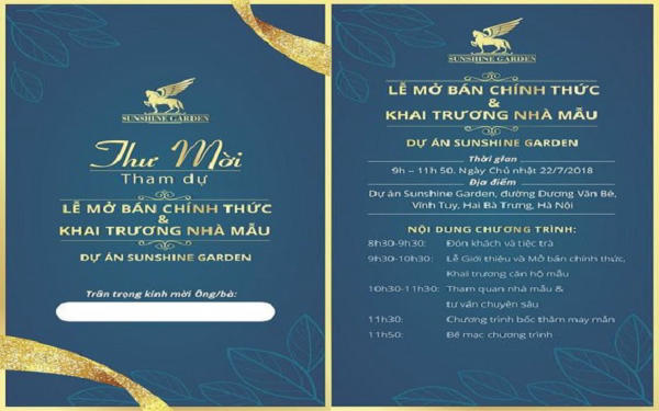 Thiệp mời hội nghị với tông màu xanh và gold