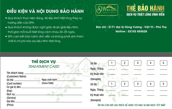 Phiếu bảo hành thể hiện đầy đủ thông tin