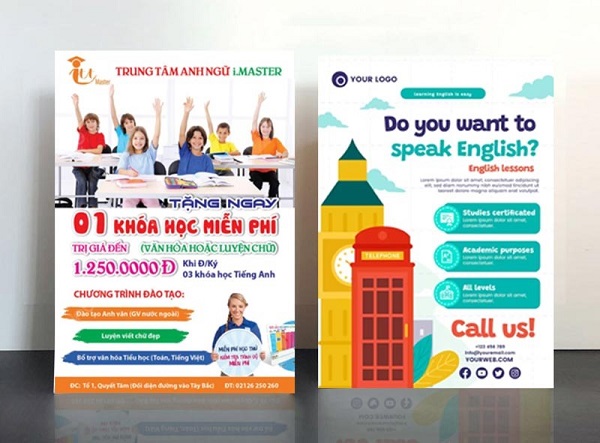 Poster với các thông tin giới thiệu về trung tâm tiếng Anh đến khách hàng