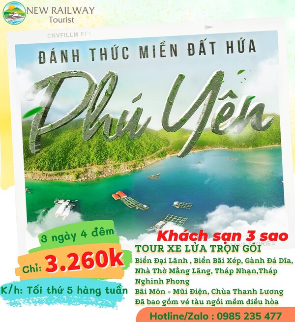 Mẫu poster du lịch Phú Yên với biển là khung cảnh chủ đạo