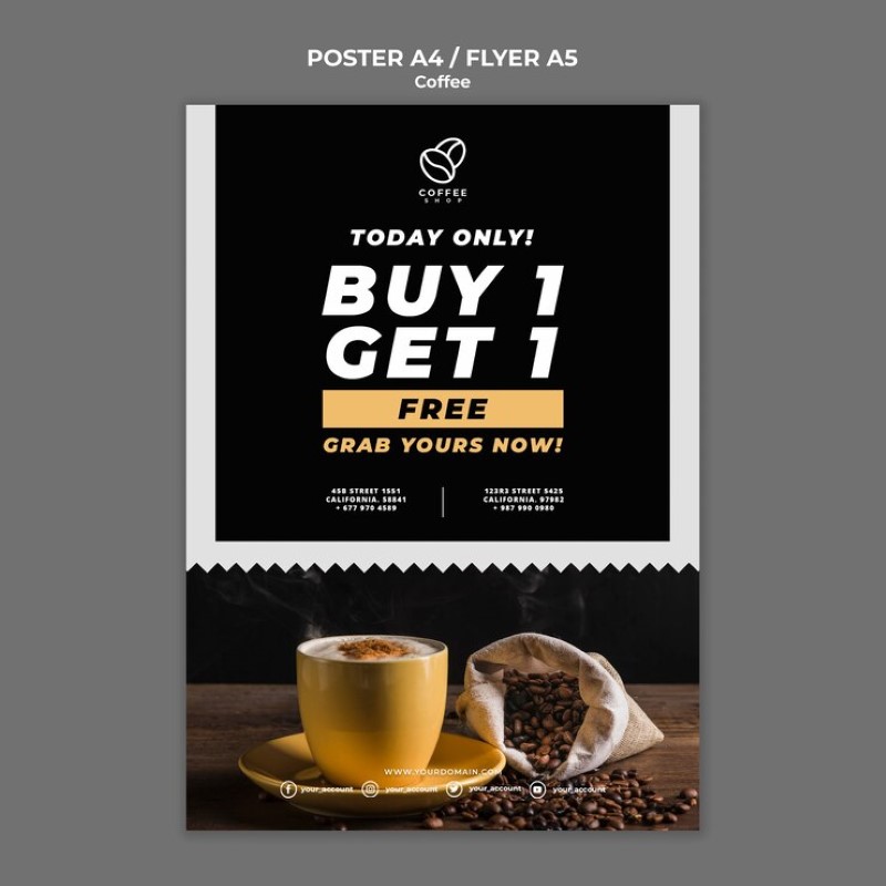 Mẫu tờ rơi cà phê thể hiện quy trình thực hiện của nhân viên pha chế