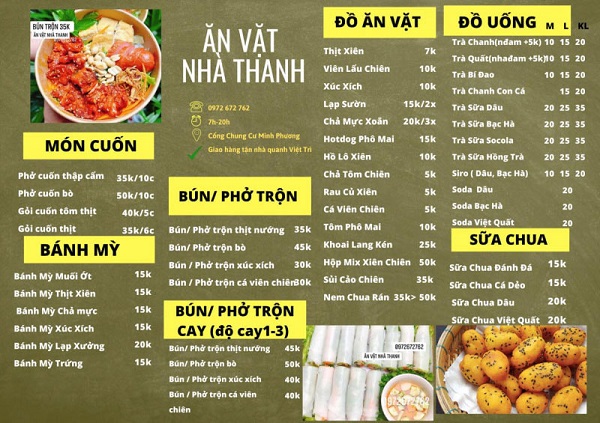 Trang trí mẫu menu đồ ăn cho quán đơn giản