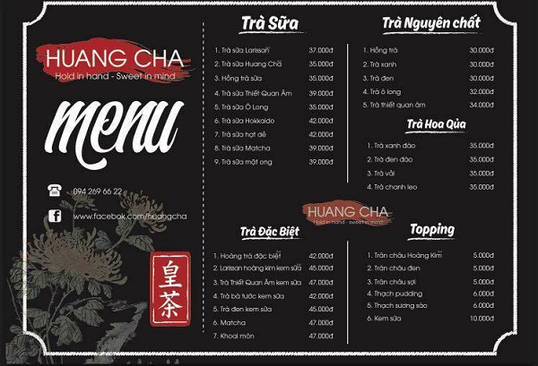 Menu quán trà sữa màu sắc phù hợp theo phong cách quán&nbsp;