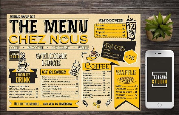 Mẫu menu quán cafe thiết kế kiểu cổ điển