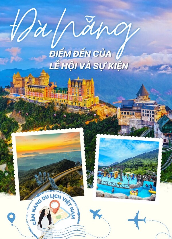 Mẫu poster du lịch Đà Nẵng với những biểu tượng của thành phố