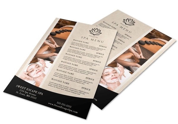 Mẫu menu số 14 bìa cứng cho tiệm spa