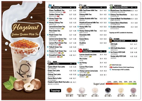 Mẫu menu cho quán trà sữa đủ thông tin