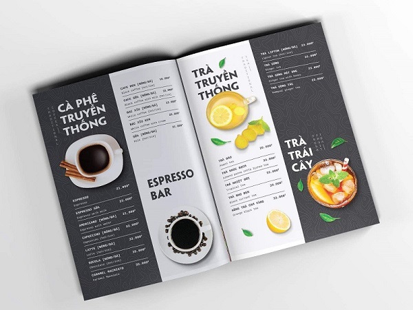 Mẫu menu quán cafe đóng quyển