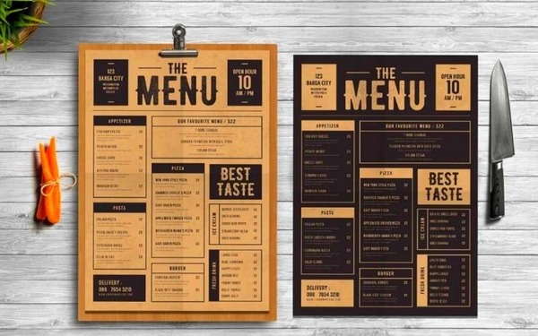 Menu bìa cứng dạng bảng cầm tay