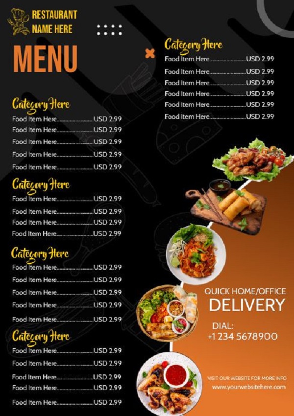 Mẫu menu đồ ăn cho quán hình ảnh chất lượng