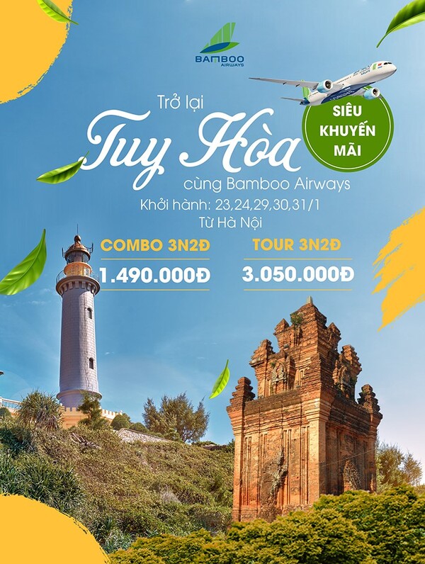 Mẫu poster du lịch Phú Yên với biển là khung cảnh chủ đạo