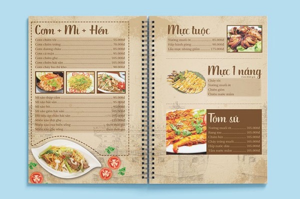 Mẫu menu số 02 thích hợp cho quán ăn, nhà hàng