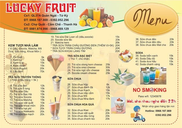 Mẫu menu cho quán trà sữa thiết kế đơn giản