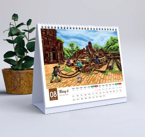 Tranh vẽ được in lên lịch để bàn